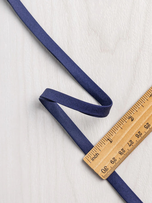 Double-Fold Cotton Poplin Bias Tape - 10 mm (3/8") wide - Navy by Core Fabrics