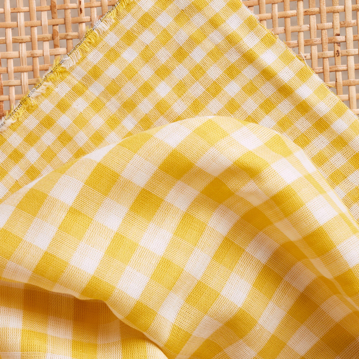 Gingham Off-White Lemon Fabric