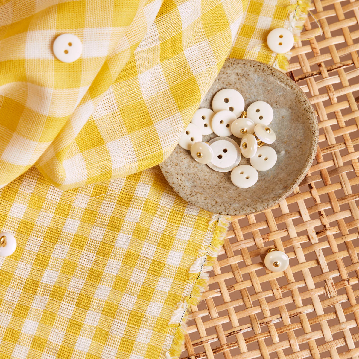 Gingham Off-White Lemon Fabric