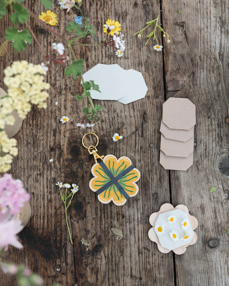 Greens and Yellows Keyring Flower Press by Studio Wald