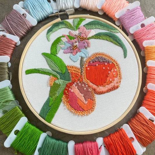 DIY Embroidery and Beadwork Kit - Peach Blossoms (5")