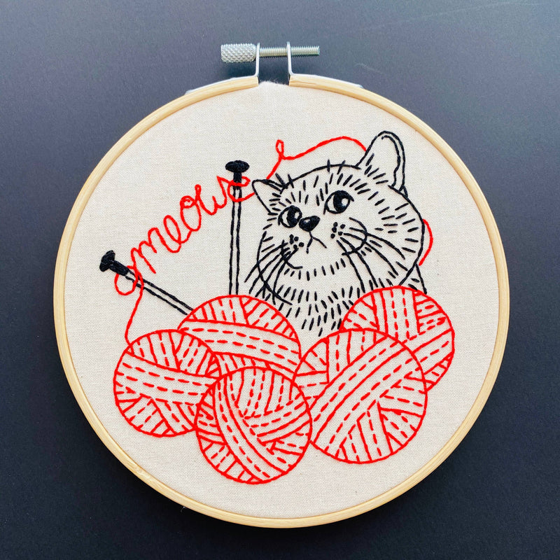 Kitten with Knitting Complete Embroidery Kit by Hook, Line & Tinker