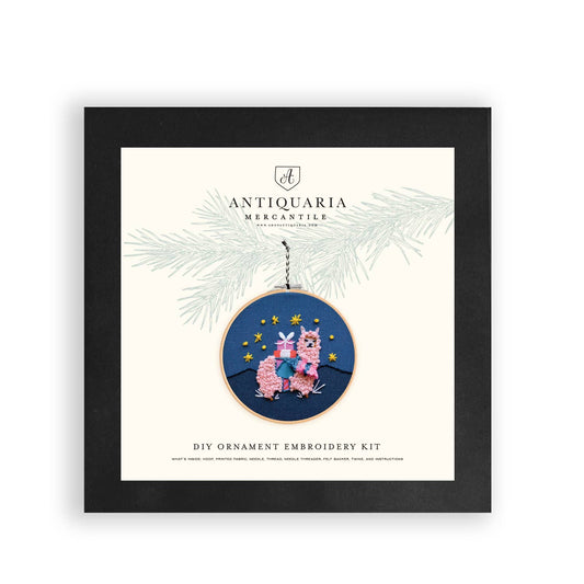 Holiday Decor: Alpaca DIY Embroidered Christmas Ornament Kit by Antiquaria