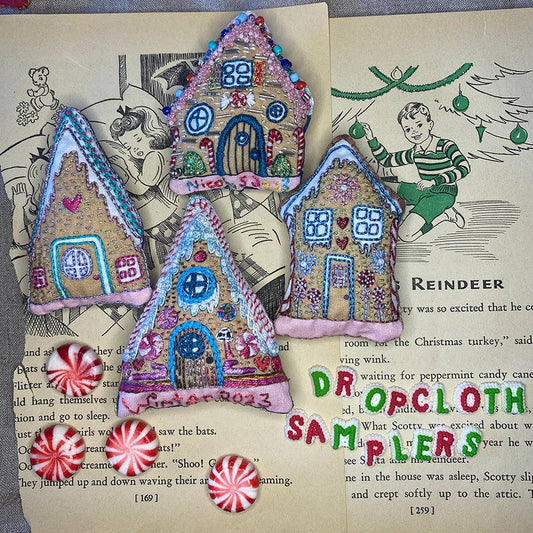 DIY Gingerbread Houses Holiday Ornaments Printed Sampler