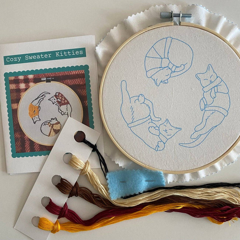 Cozy Sweater Kitties Craft DIY Embroidery Kit