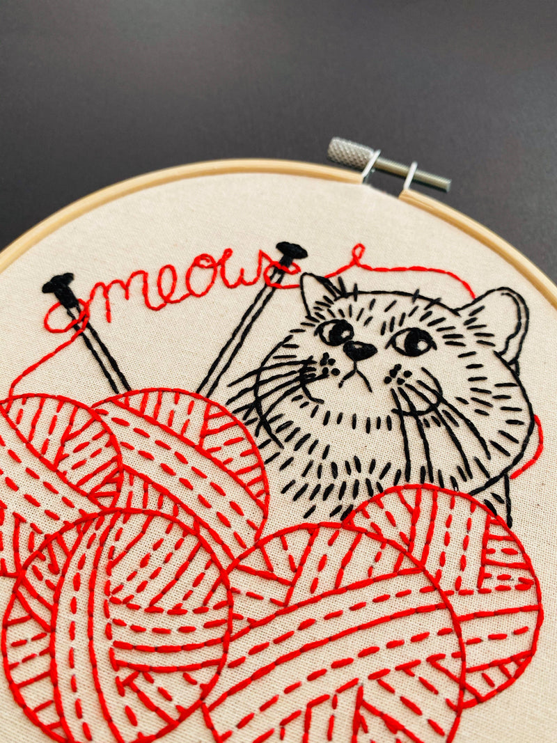 Kitten with Knitting Complete Embroidery Kit by Hook, Line & Tinker
