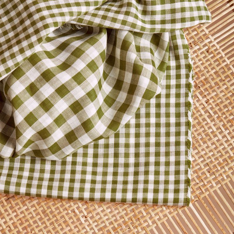 Cotton Gingham Off-White Matcha Leaf Fabric by Atelier Brunette