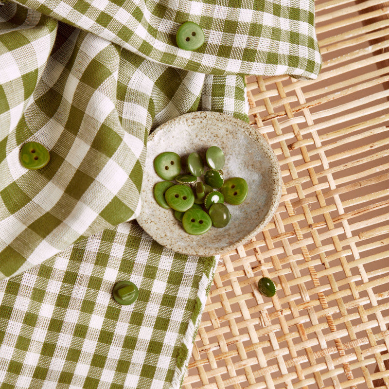 Cotton Gingham Off-White Matcha Leaf Fabric by Atelier Brunette