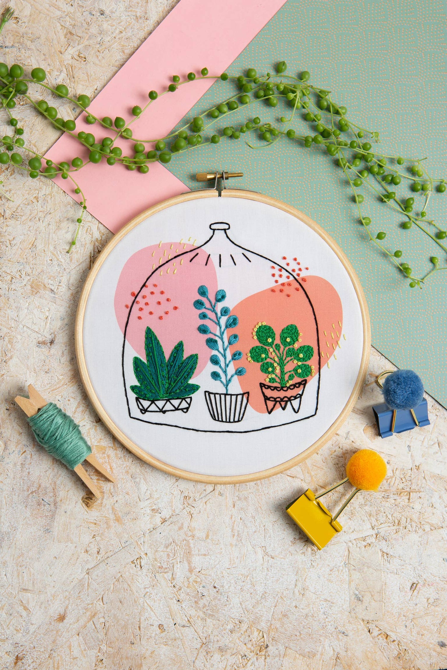 Glass Garden Embroidery Kit | Complete Craft Kit for Beginners by Hawthorn Handmade