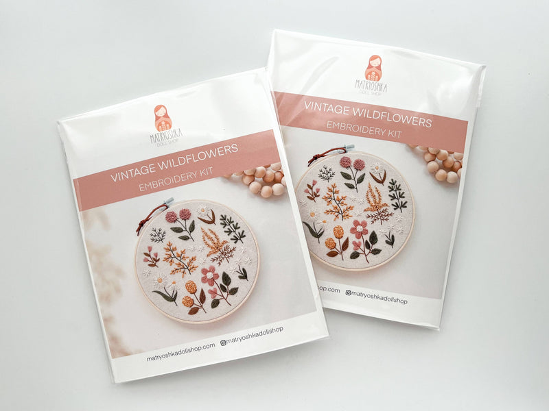 Floral Embroidery DIY Kit, modern embroidery craft kit by Matryoshka Doll Shop