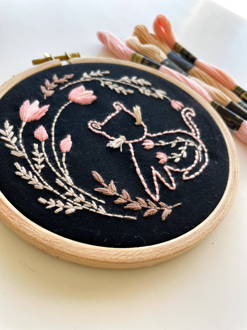Floral Cat Embroidery Kit