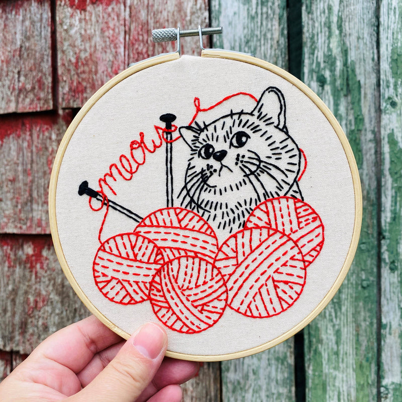 Kitten with Knitting Complete Embroidery Kit by Hook, Line & Tinker