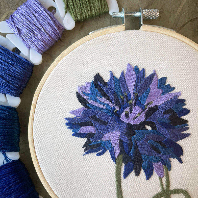 DIY Embroidery Kit - Bachelor Button (5")