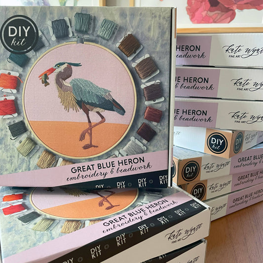 DIY Embroidery and Beadwork Kit - Great Blue Heron by Kate Wyatt