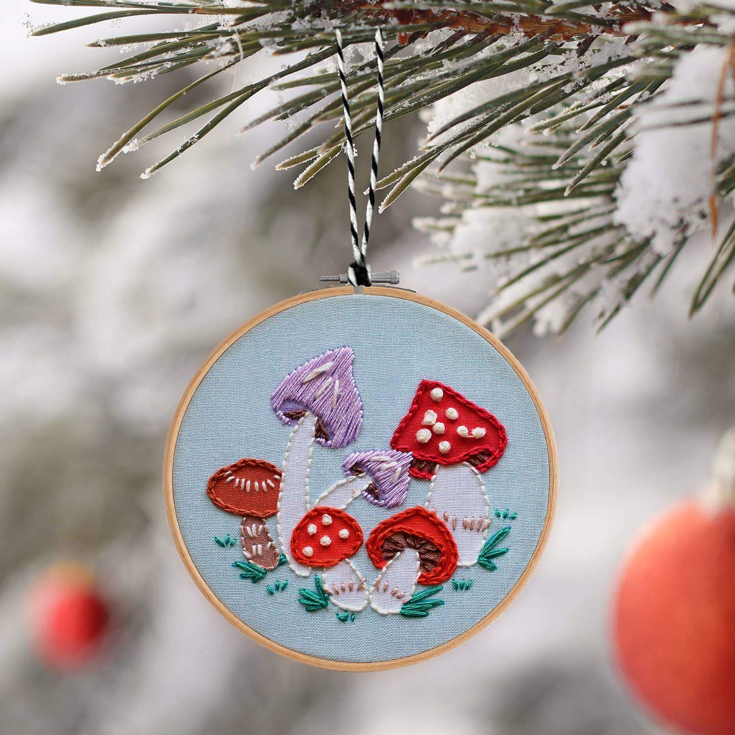 Holiday Decor: Mushroom Embroidered Christmas Ornament Kit by Antiquaria