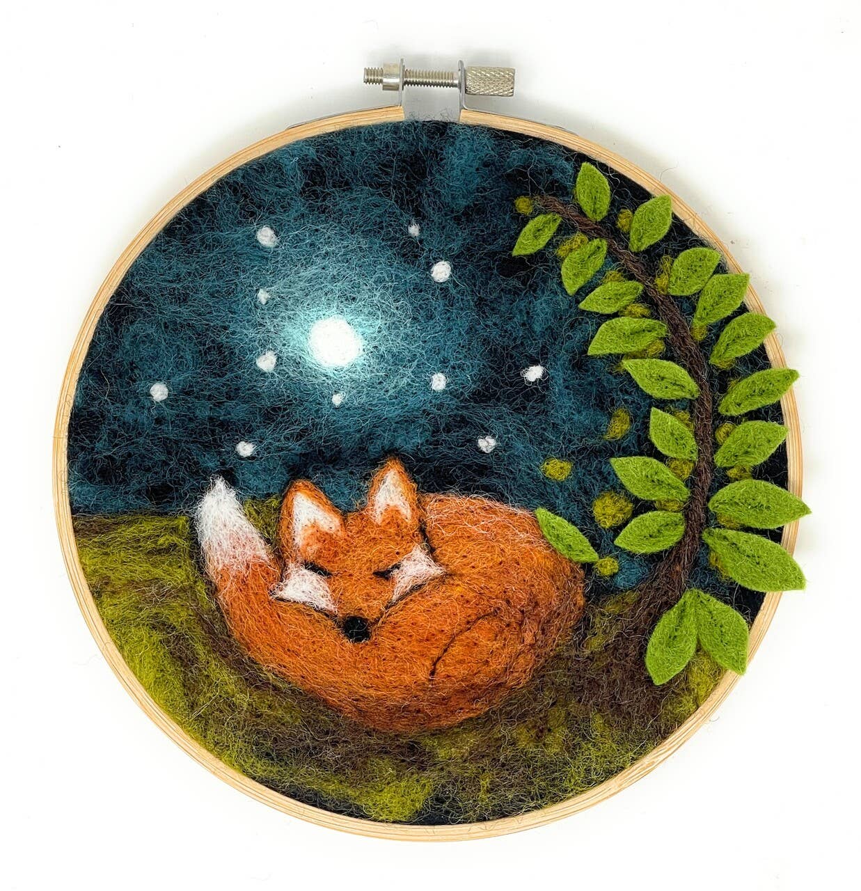 Paint with Wool - Sleepy Fox in a Hoop - Needle Felt Craft Kit