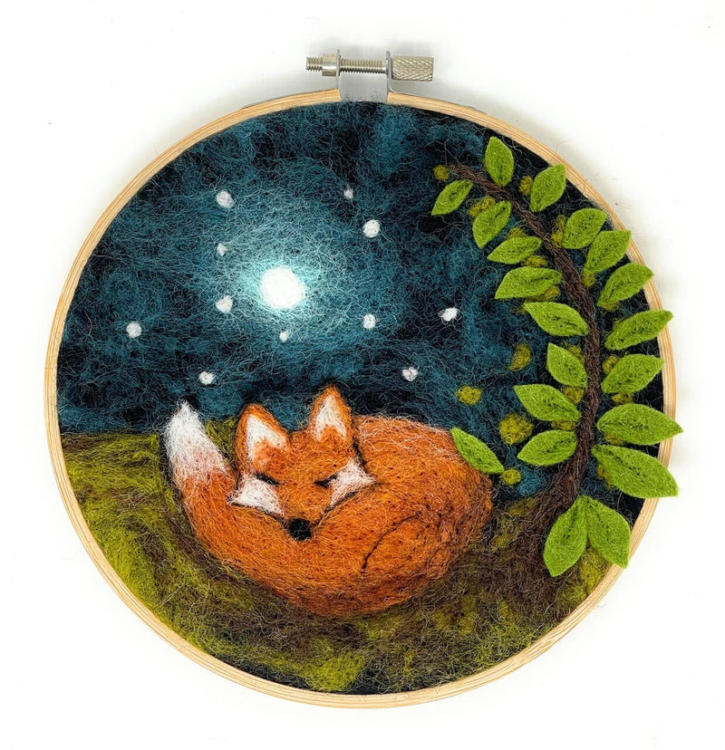 Paint with Wool - Sleepy Fox in a Hoop - Needle Felt Craft Kit