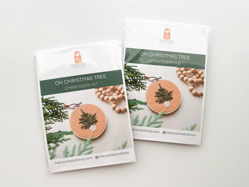 Christmas tree embroidery kit, beginner embroidery DIY kit by Matryoshka Doll Shop