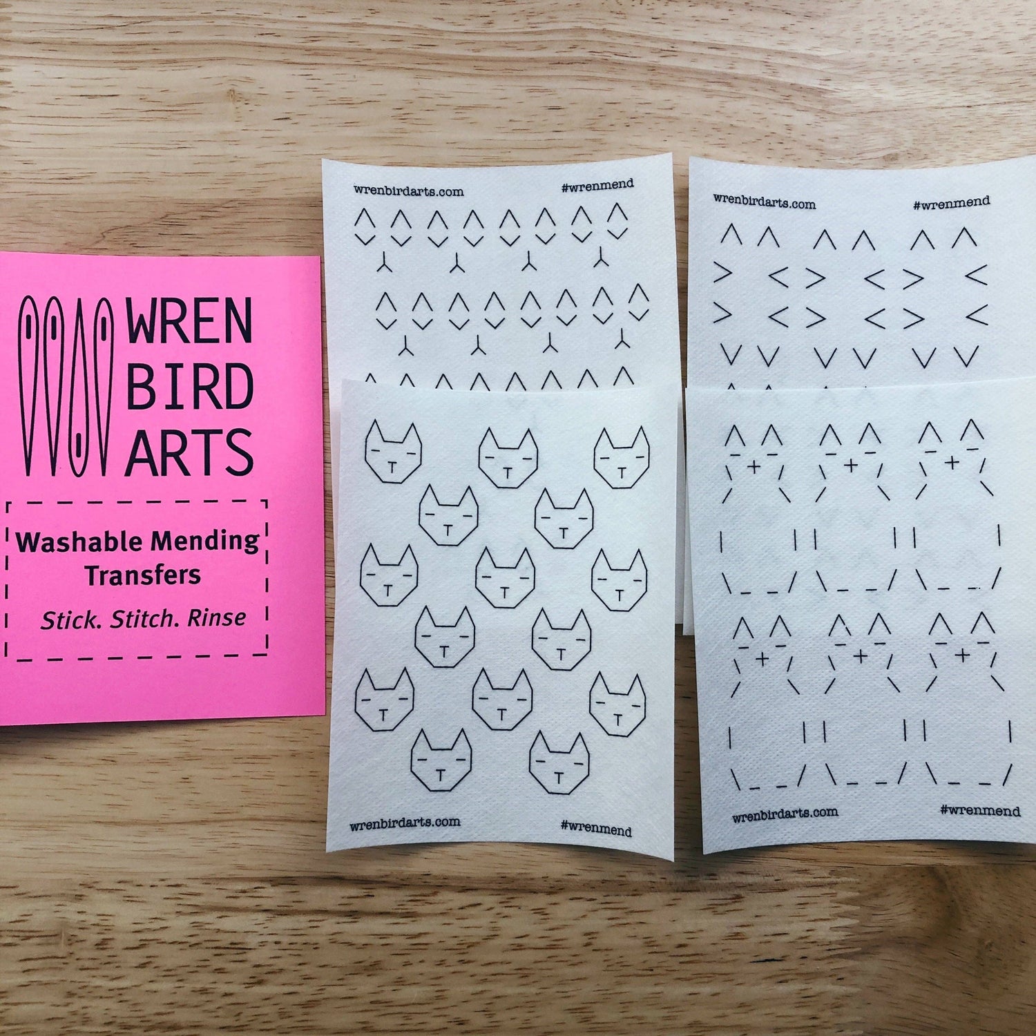 Washable Mending Transfers Set #6 Pink Cat Patterns