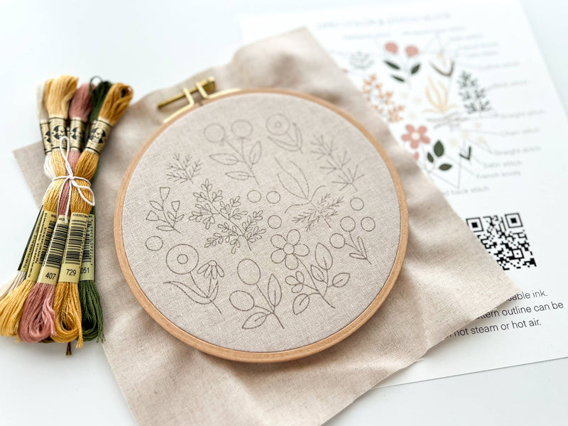 Floral Embroidery DIY Kit, modern embroidery craft kit by Matryoshka Doll Shop