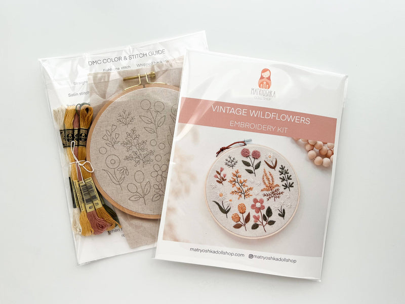 Floral Embroidery DIY Kit, modern embroidery craft kit by Matryoshka Doll Shop