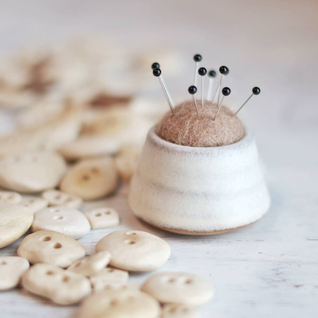 Handmade Minimalist Mini Pin Cushion in Cream by Gravesco Pottery