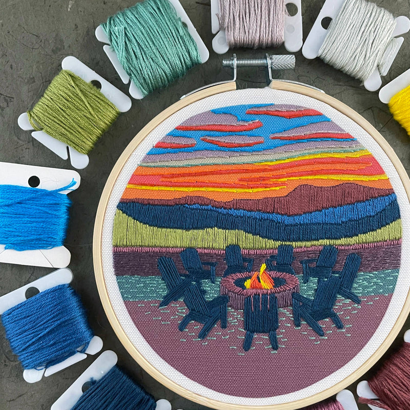 DIY Embroidery Kit - Mountain Lodge Sunset (5")
