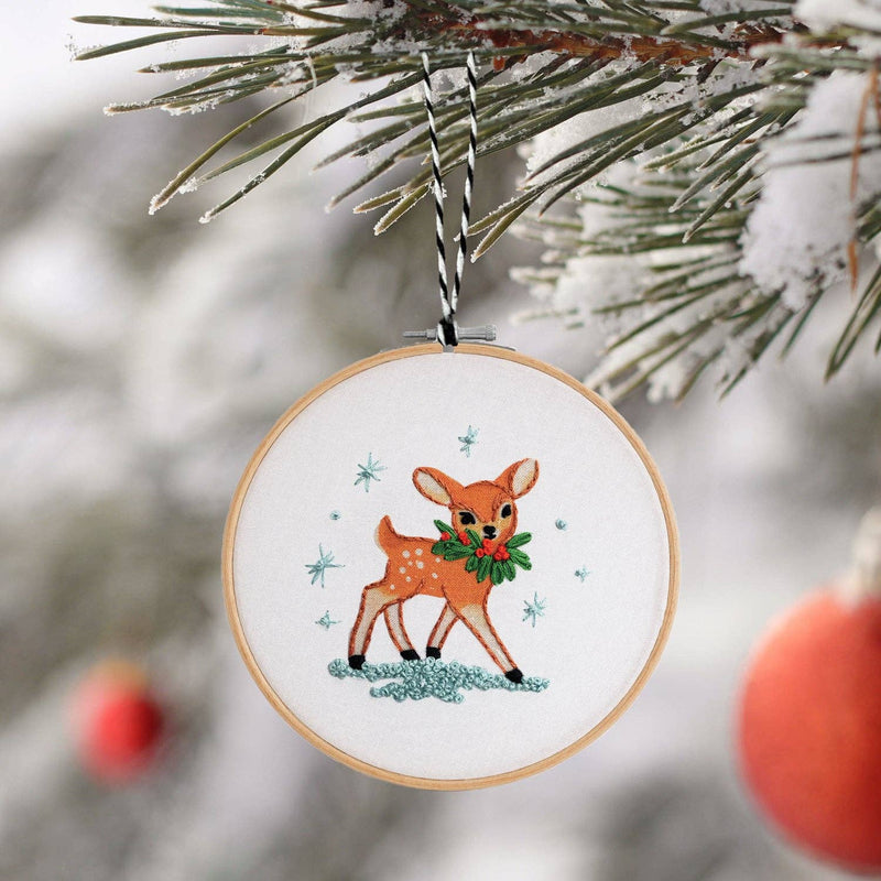 Hand Embroidery Ornament Kit, Festive Deer by Antiquaria Mercantile