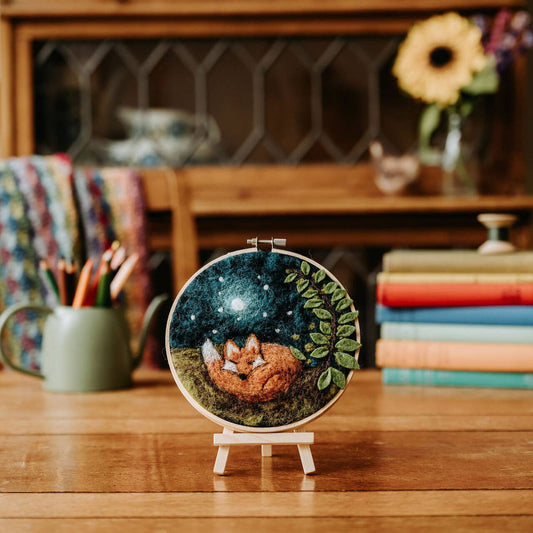 Paint with Wool - Sleepy Fox in a Hoop - Needle Felt Craft Kit