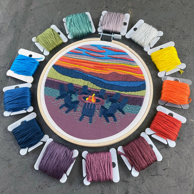 DIY Embroidery Kit - Mountain Lodge Sunset (5")