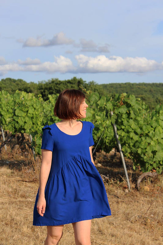 Royal Blue Viscose Crepe Fabric by Eglantine et Zoé