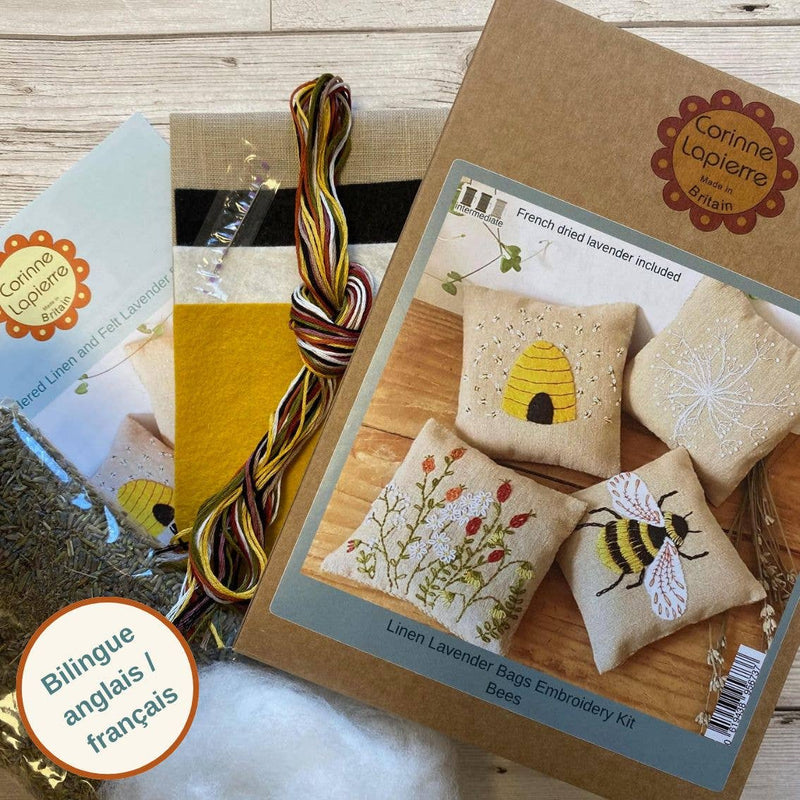 Linen Lavender Bags Embroidery Kit - Bees by Corinne Lapierre Limited