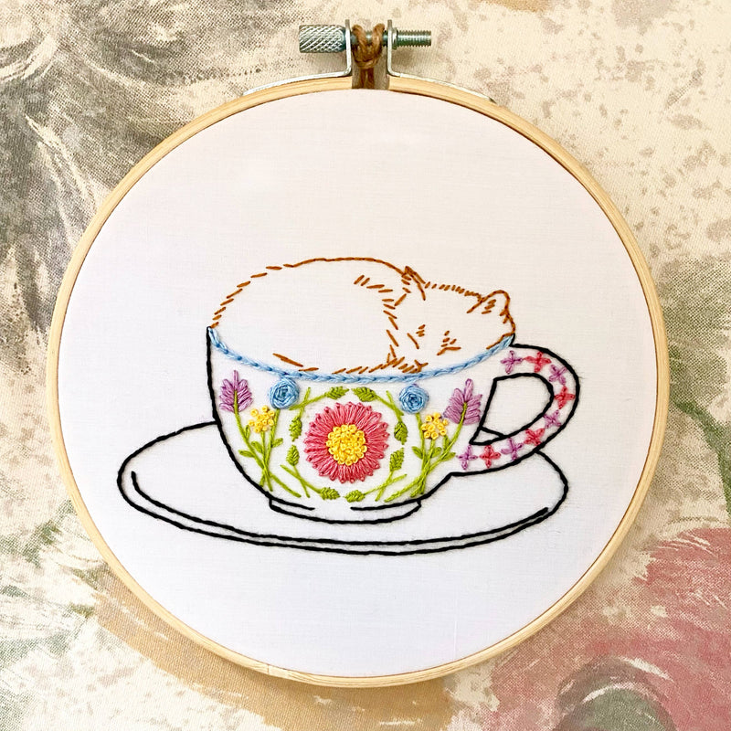 Catpuccino Craft DIY Coffee Cat Embroidery Kit