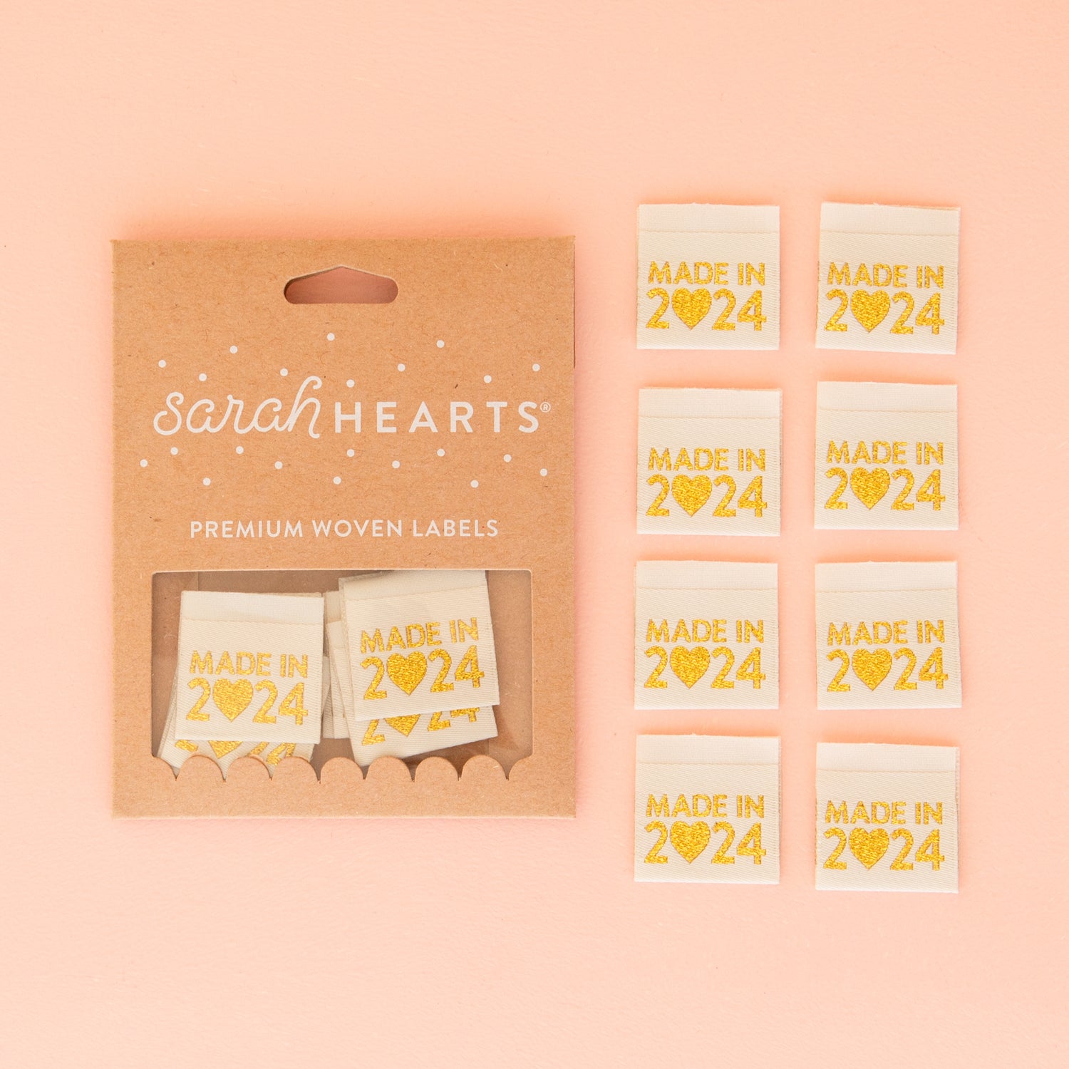 Made in 2024 Metallic Gold Woven Labels by Sarah Hearts