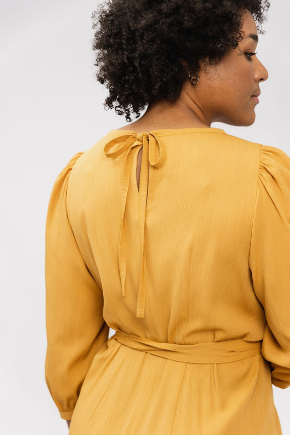 Dress with a neck binding sewing pattern