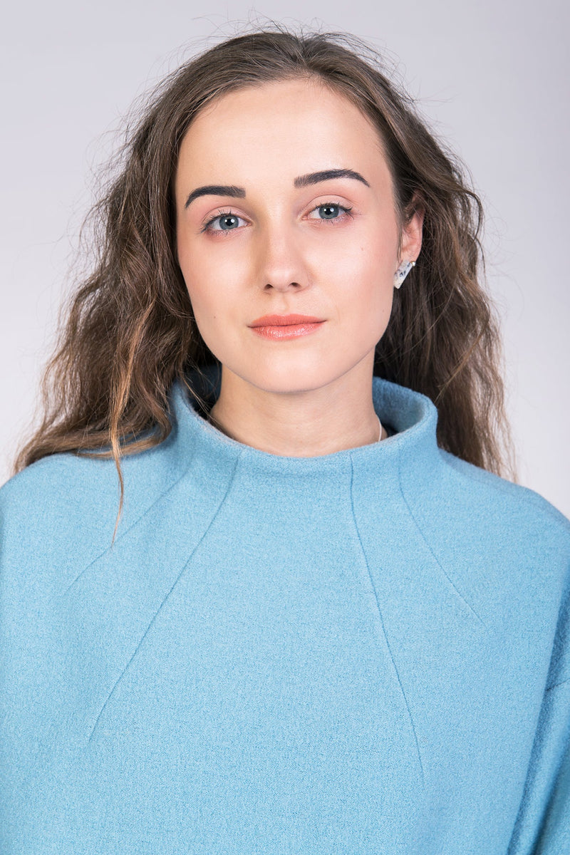 Sweater with a funnel-neck sewing pattern